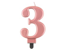 Świeczka cyferka 3, metalik Rose Gold, 8 cm Marka niezdefiniowana