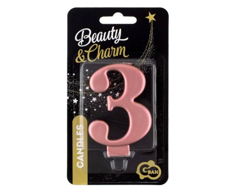 Świeczka cyferka 3, metalik Rose Gold, 8 cm Marka niezdefiniowana Świeczka cyferka 3, metalik Rose Gold, 8 cm Marka niezdefiniowana