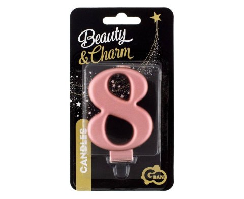 Świeczka cyferka 8, metalik Rose Gold, 8 cm Marka niezdefiniowana Świeczka cyferka 8, metalik Rose Gold, 8 cm Marka niezdefiniowana