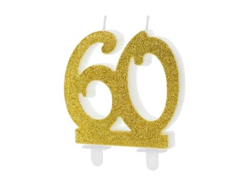 Świeczka urodzinowa '60', sześćdziesiątka, złota, 7.5 cm Partydeco Świeczka urodzinowa '60', sześćdziesiątka, złota, 7.5 cm Partydeco