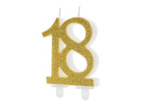 Świeczka urodzinowa liczba 18 urodziny, złota, 7.5cm Partydeco Świeczka urodzinowa liczba 18 urodziny, złota, 7.5cm Partydeco