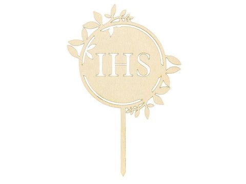 Topper drewniany na Komunię IHS, 23cm Partydeco Topper drewniany na Komunię IHS, 23cm Partydeco