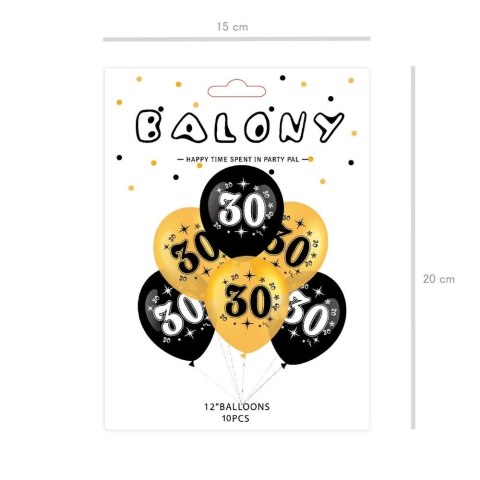 Zestaw balonów na 30 urodziny, czarno-złote, 30cm, 10szt. PartyPal Zestaw balonów na 30 urodziny, czarno-złote, 30cm, 10szt. PartyPal