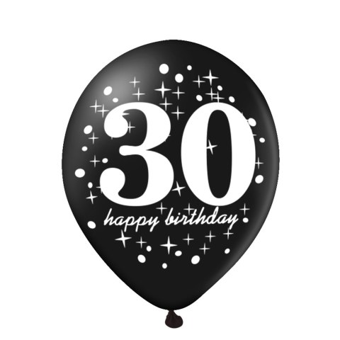 Zestaw balonów na 30 urodziny, czarno - złoty, konfetti, 6szt. PartyPal Zestaw balonów na 30 urodziny, czarno - złoty, konfetti, 6szt. PartyPal