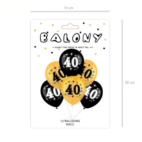 Zestaw balonów na 40 urodziny, czarno-złote, 30cm, 10szt. PartyPal Zestaw balonów na 40 urodziny, czarno-złote, 30cm, 10szt. PartyPal
