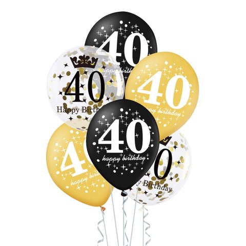Zestaw balonów na 40 urodziny, czarno-złoty, 30cm, 6 szt. PartyPal Zestaw balonów na 40 urodziny, czarno-złoty, 30cm, 6 szt. PartyPal