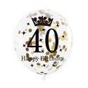 Zestaw balonów na 40 urodziny, czarno-złoty, 30cm, 6 szt. PartyPal
