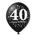 Zestaw balonów na 40 urodziny, czarno-złoty, 30cm, 6 szt. PartyPal