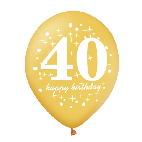 Zestaw balonów na 40 urodziny, czarno-złoty, 30cm, 6 szt. PartyPal Zestaw balonów na 40 urodziny, czarno-złoty, 30cm, 6 szt. PartyPal