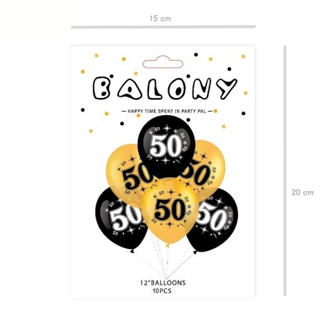 Zestaw balonów na 50 urodziny, czarno-złote, 30cm, 10szt. PartyPal Zestaw balonów na 50 urodziny, czarno-złote, 30cm, 10szt. PartyPal