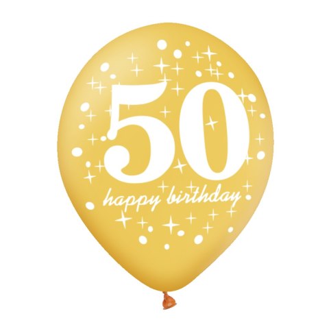 Zestaw balonów na 50 urodziny, czarno-złoty, 30cm, 6 szt. PartyPal Zestaw balonów na 50 urodziny, czarno-złoty, 30cm, 6 szt. PartyPal