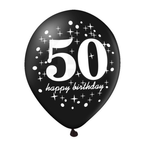 Zestaw balonów na 50 urodziny, czarno-złoty, 30cm, 6 szt. PartyPal Zestaw balonów na 50 urodziny, czarno-złoty, 30cm, 6 szt. PartyPal