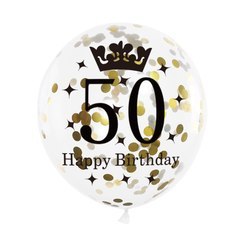 Zestaw balonów na 50 urodziny, czarno-złoty, 30cm, 6 szt. PartyPal Zestaw balonów na 50 urodziny, czarno-złoty, 30cm, 6 szt. PartyPal