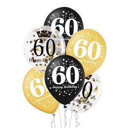Zestaw balonów na 60 urodziny, czarno-złoty, 30 cm, 6 szt. PartyPal