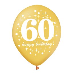 Zestaw balonów na 60 urodziny, czarno-złoty, 30 cm, 6 szt. PartyPal
