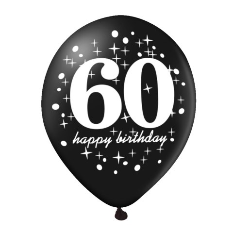 Zestaw balonów na 60 urodziny, czarno-złoty, 30 cm, 6 szt. PartyPal Zestaw balonów na 60 urodziny, czarno-złoty, 30 cm, 6 szt. PartyPal