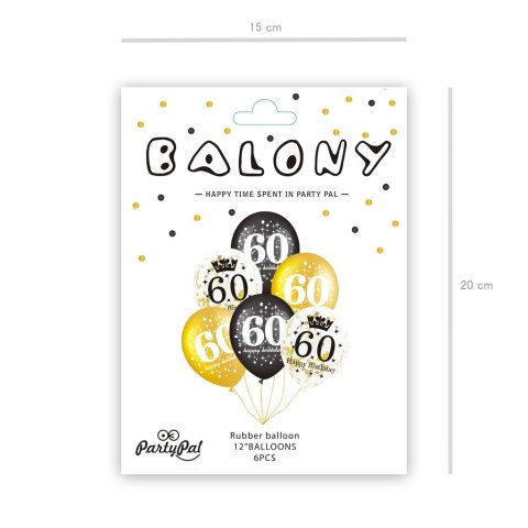 Zestaw balonów na 60 urodziny, czarno-złoty, 30 cm, 6 szt. PartyPal Zestaw balonów na 60 urodziny, czarno-złoty, 30 cm, 6 szt. PartyPal