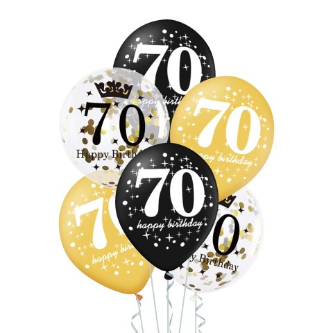 Zestaw balonów na 70 urodziny, czarno-złote, 30cm, 6 szt. PartyPal Zestaw balonów na 70 urodziny, czarno-złote, 30cm, 6 szt. PartyPal