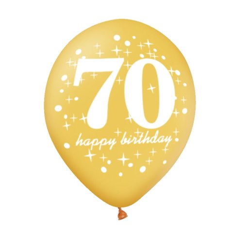Zestaw balonów na 70 urodziny, czarno-złote, 30cm, 6 szt. PartyPal Zestaw balonów na 70 urodziny, czarno-złote, 30cm, 6 szt. PartyPal