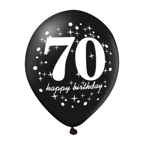 Zestaw balonów na 70 urodziny, czarno-złote, 30cm, 6 szt. PartyPal Zestaw balonów na 70 urodziny, czarno-złote, 30cm, 6 szt. PartyPal