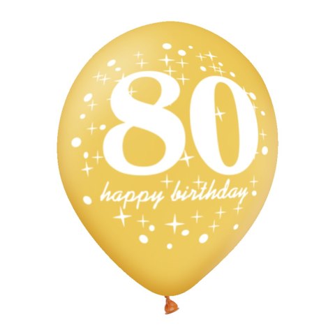 Zestaw balonów na 80 urodziny, czarno-złote, 30 cm, 6 szt. PartyPal Zestaw balonów na 80 urodziny, czarno-złote, 30 cm, 6 szt. PartyPal