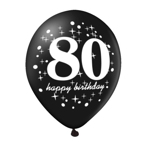 Zestaw balonów na 80 urodziny, czarno-złote, 30 cm, 6 szt. PartyPal Zestaw balonów na 80 urodziny, czarno-złote, 30 cm, 6 szt. PartyPal