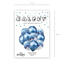 Zestaw balonów niebieskie chromowane z konfetti,10 szt. PartyPal
