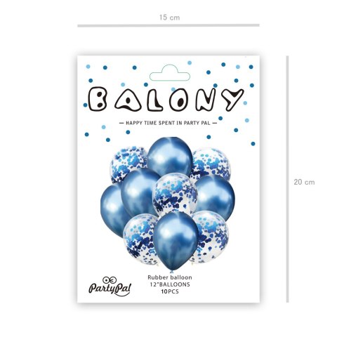 Zestaw balonów niebieskie chromowane z konfetti,10 szt. PartyPal Zestaw balonów niebieskie chromowane z konfetti,10 szt. PartyPal