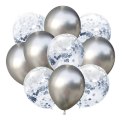 Zestaw balonów srebrne chrom z konfetti, 30cm, 10 sztuk PartyPal