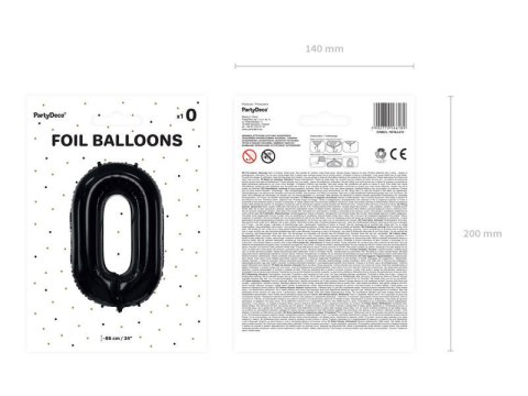 Balon foliowy Cyfra 0 czarna, 86cm Partydeco Balon foliowy Cyfra 0 czarna, 86cm Partydeco