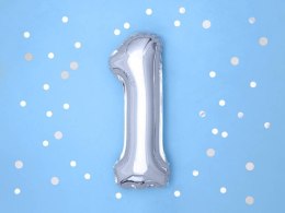 Balon foliowy Cyfra 1, 35cm, srebrny Partydeco
