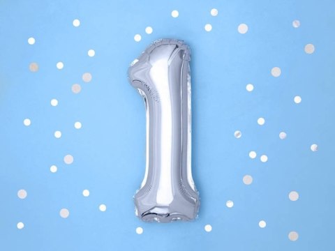 Balon foliowy Cyfra 1, 35cm, srebrny Partydeco Balon foliowy Cyfra 1, 35cm, srebrny Partydeco