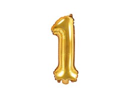 Balon foliowy Cyfra 1, 35cm, złoty Partydeco