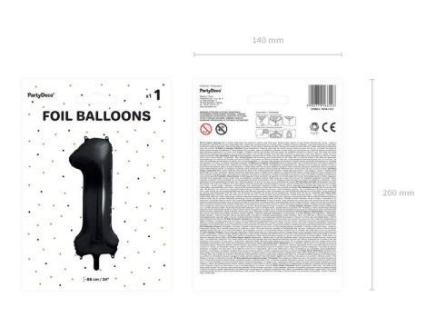 Balon foliowy Cyfra 1 czarna, 86cm Partydeco Balon foliowy Cyfra 1 czarna, 86cm Partydeco