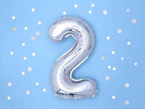 Balon foliowy Cyfra 2, 35cm, srebrny Partydeco Balon foliowy Cyfra 2, 35cm, srebrny Partydeco