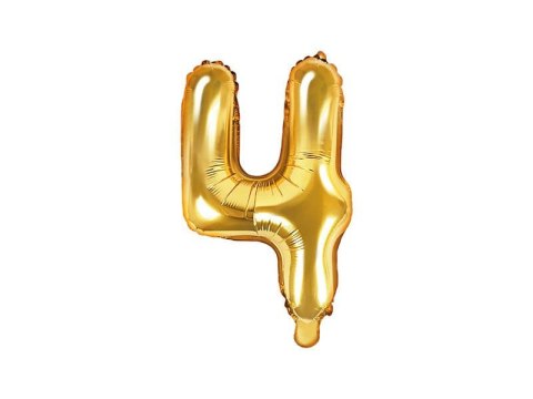 Balon foliowy Cyfra 4, 35cm, złoty Partydeco Balon foliowy Cyfra 4, 35cm, złoty Partydeco