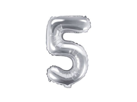 Balon foliowy Cyfra 5, 35cm, srebrny Partydeco Balon foliowy Cyfra 5, 35cm, srebrny Partydeco