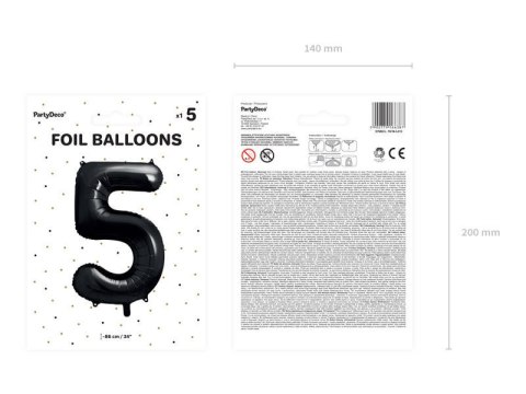 Balon foliowy Cyfra 5 czarna, 86cm Partydeco Balon foliowy Cyfra 5 czarna, 86cm Partydeco