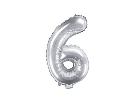 Balon foliowy Cyfra 6, 35cm, srebrny Partydeco Balon foliowy Cyfra 6, 35cm, srebrny Partydeco