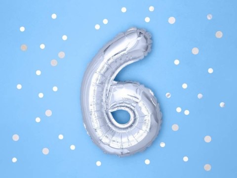 Balon foliowy Cyfra 6, 35cm, srebrny Partydeco Balon foliowy Cyfra 6, 35cm, srebrny Partydeco