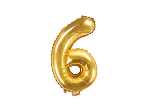 Balon foliowy Cyfra 6, 35cm, złoty Partydeco Balon foliowy Cyfra 6, 35cm, złoty Partydeco