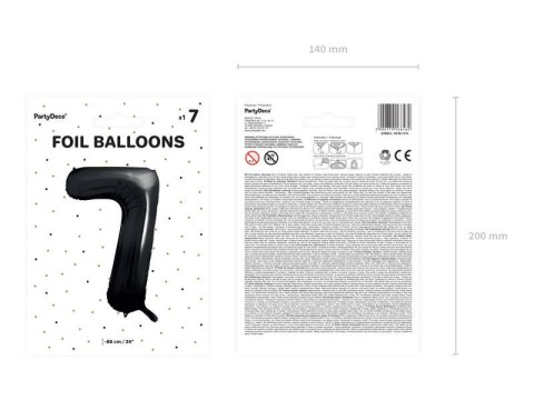 Balon foliowy Cyfra 7 czarna, 86cm Partydeco Balon foliowy Cyfra 7 czarna, 86cm Partydeco