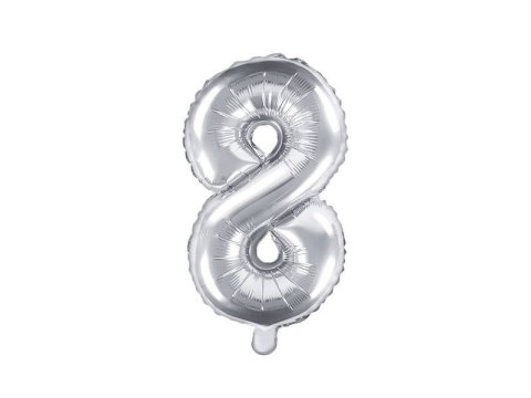 Balon foliowy Cyfra 8, 35cm, srebrny Partydeco Balon foliowy Cyfra 8, 35cm, srebrny Partydeco