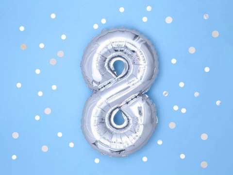 Balon foliowy Cyfra 8, 35cm, srebrny Partydeco Balon foliowy Cyfra 8, 35cm, srebrny Partydeco