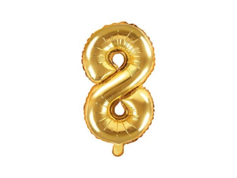 Balon foliowy Cyfra 8, 35cm, złoty Partydeco Balon foliowy Cyfra 8, 35cm, złoty Partydeco