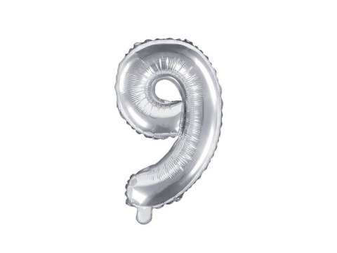 Balon foliowy Cyfra 9, 35cm, srebrny Partydeco Balon foliowy Cyfra 9, 35cm, srebrny Partydeco
