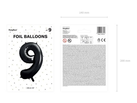 Balon foliowy Cyfra 9 czarna, 86cm Partydeco Balon foliowy Cyfra 9 czarna, 86cm Partydeco