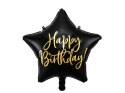 Balon foliowy Happy Birthday Czarna gwiazda 40 cm Partydeco