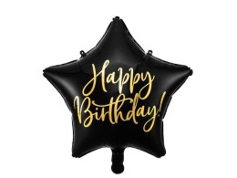 Balon foliowy Happy Birthday Czarna gwiazda 40 cm Partydeco