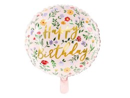Balon foliowy Happy Birthday! Jasny różowy boho, 35cm Partydeco